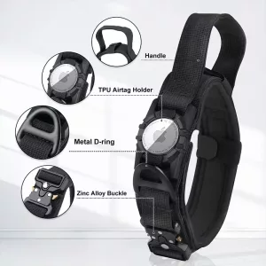 Zgardă pentru câini AirTag, zgardă tactică pentru câini, zgardă impermeabilă pentru câini, zgardă pentru câini cu mâner, zgardă pentru câini cu suport AirTag, zgardă militară pentru câini