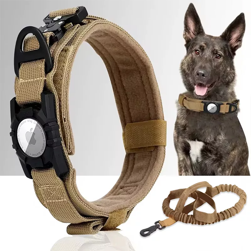 Zgardă pentru câini AirTag, zgardă tactică pentru câini, zgardă impermeabilă pentru câini, zgardă pentru câini cu mâner, zgardă pentru câini cu suport AirTag, zgardă militară pentru câini