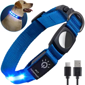 zgardă pentru câini, zgardă pentru câini cu AirTag, zgardă pentru câini cu tracker, zgardă pentru câini impermeabilă, zgardă pentru câini cu LED
