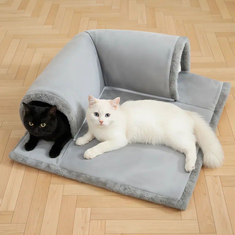 cat bed with tunnel, cat tunnel bed, cat bed, cat cave, cat blanket, cat cave bed, warm cat bed